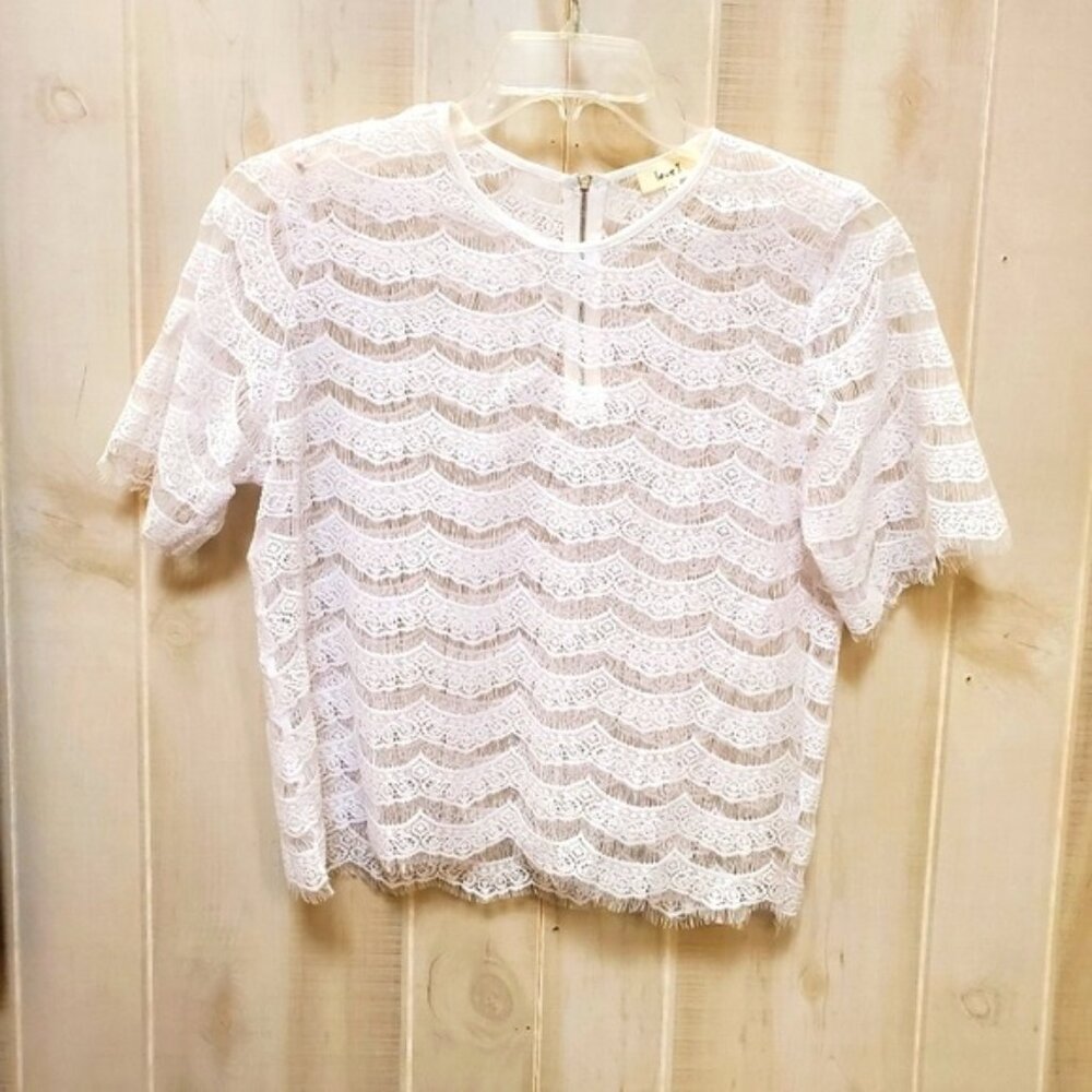 Love J. Sheer Top White Lace Blouse Eyelash Large